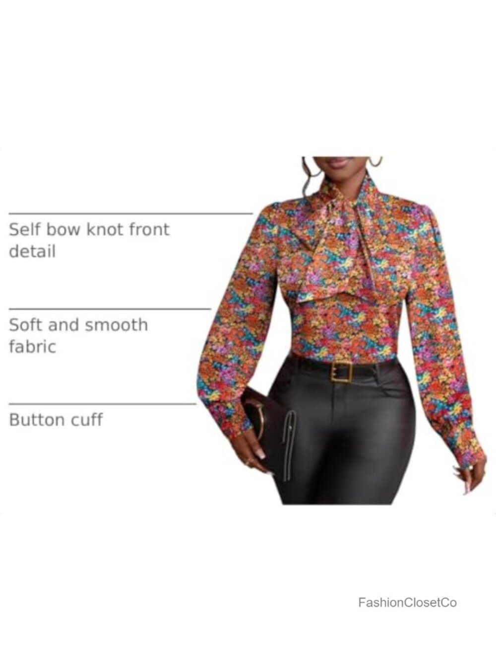 Womens Bow Tie Neck Blouse Long Sleeve Office Shirt Regular Fit - Picture 3 of 6